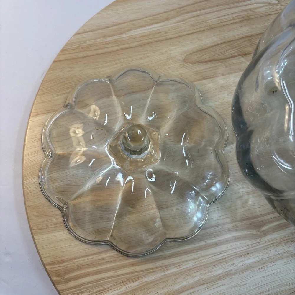 Clear Glass Pumpkin Cookie Jar Canister w/ Lid, 32 oz, 9.5 in Tall